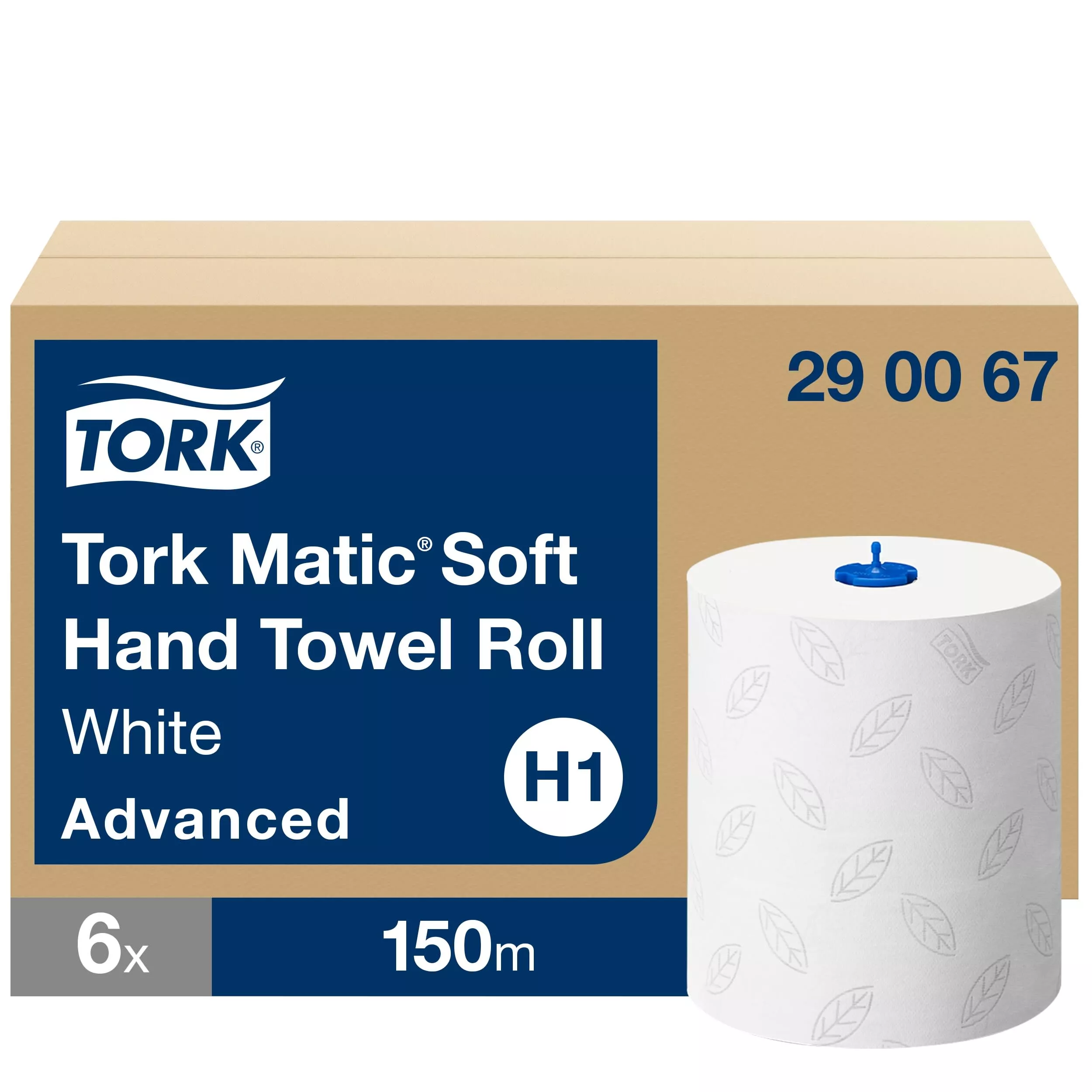 Tork Matic® weiche Papierhandtuchrollen Weiß mit grauem Blätterdesign H1, Advanced-Qualität, saugfähig, 6 Rollen mit je 150 m, 290067
