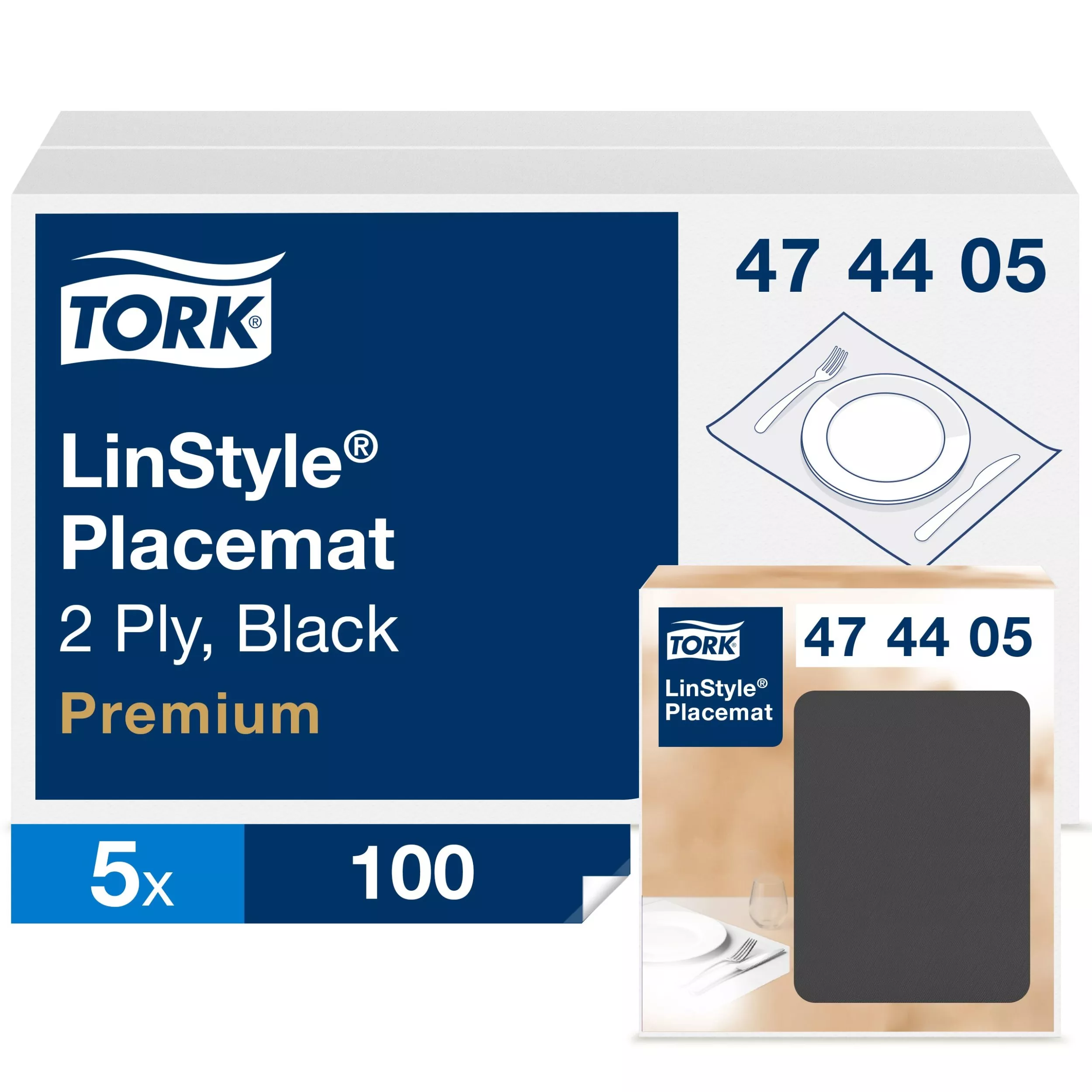 Tork LinStyle® Tischset Schwarz, 39 cm × 30 cm, 5 × 100 Tischsets, 474405