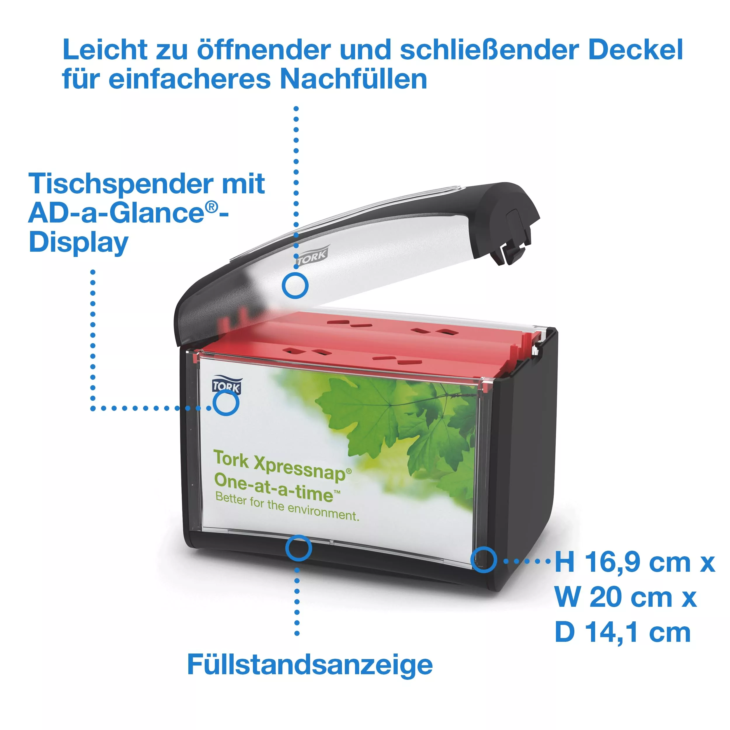 Tork Xpressnap® Tischspender Schwarz N4, Signature Linie, 16,9 cm × 20 cm × 14,1 cm