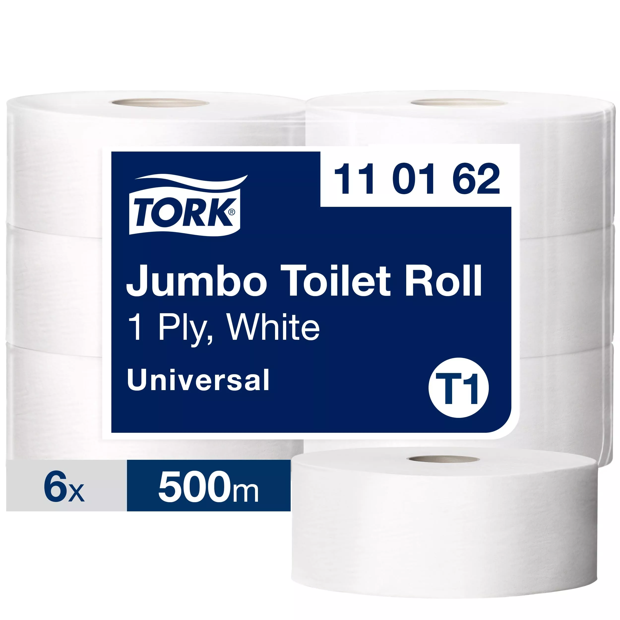 Tork Jumbo Toilettenpapier Weiß T1, Universal, 1‑lagig, 6 × 500 m, 110162