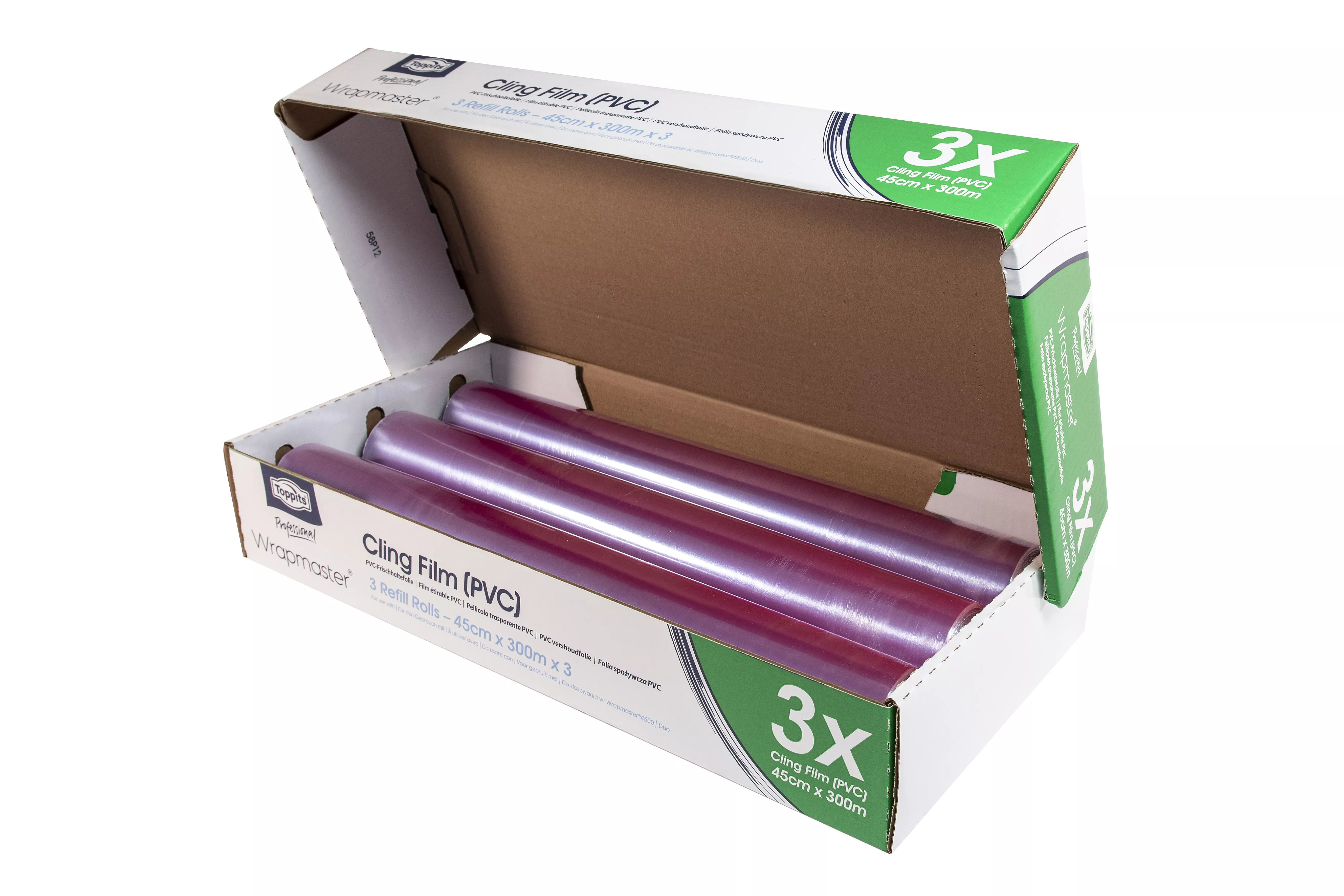 Wrapmaster PVC Frischhaltefolie 45cm x 300m – 3 Rollen für Wrapmaster 4500 & Duo