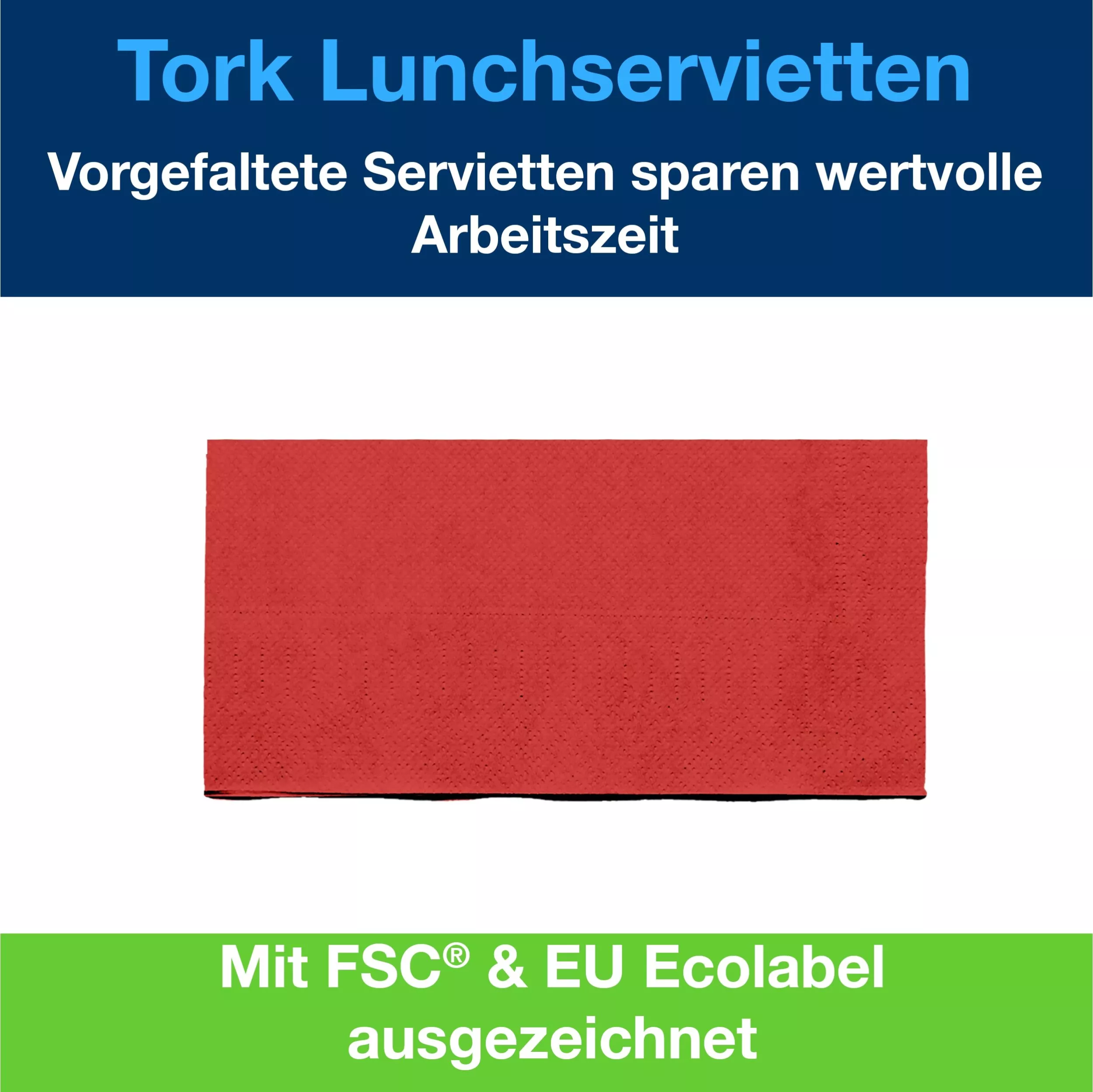 Tork Lunchserviette Rot, 1/8-Falz, 2-lagig, 33 cm × 33 cm, 10 × 200 Servietten, 477417
