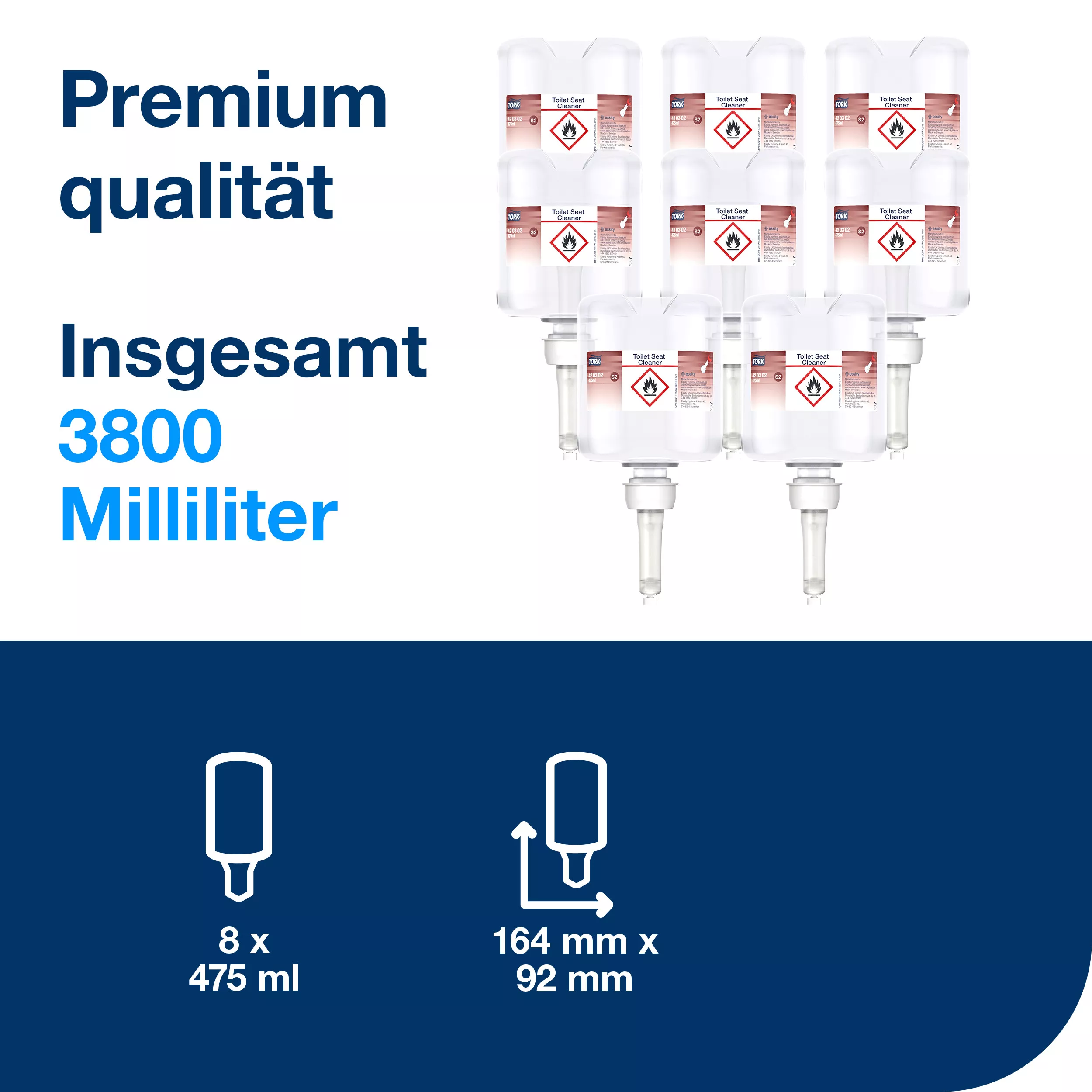 Tork Toilettensitzreiniger, 420302, WC-Brillen Reiniger für zusätzliche Hygiene, für S2 Spender-Systeme, Premium-Qualität, 8 x 475 ml