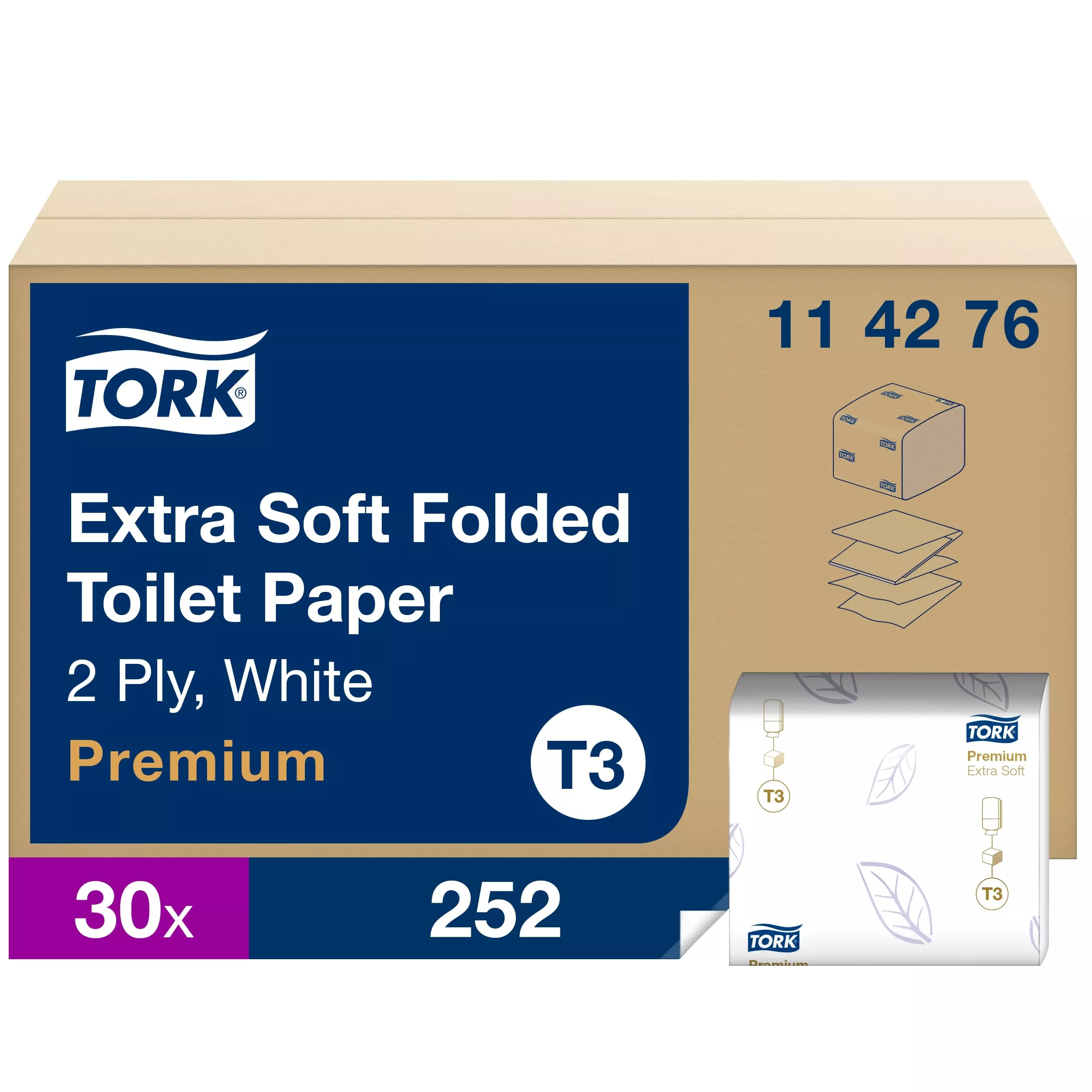 Tork extra weiches Einzelblatt-Toilettenpapier Weiß T3, Premium, 2-lagig, 30 × 252 Blatt, 114276