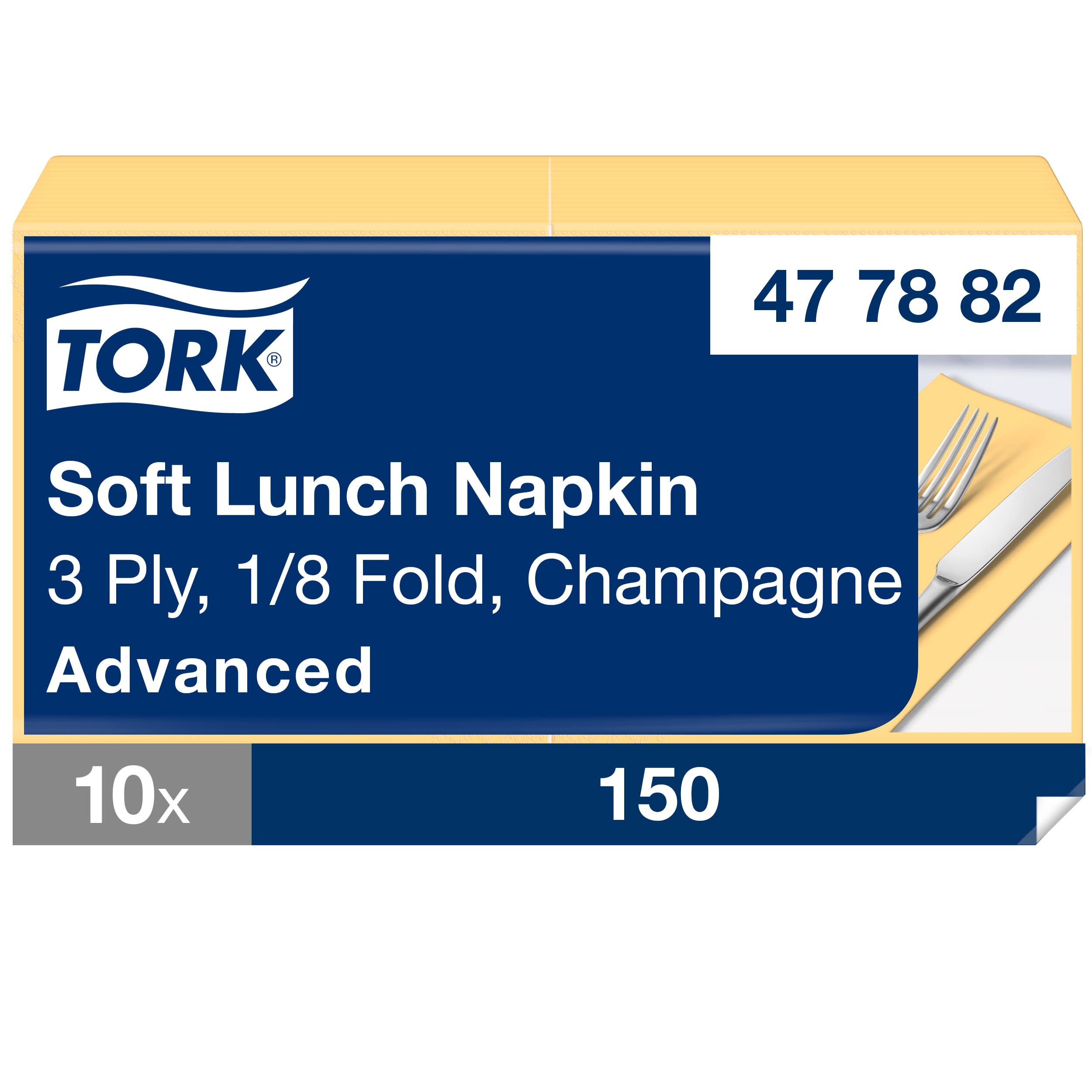 Tork Soft Lunchserviette Champagner, 1/8-Falz, 3-lagig, 33 cm × 33 cm, 10 × 150 Servietten, 477882