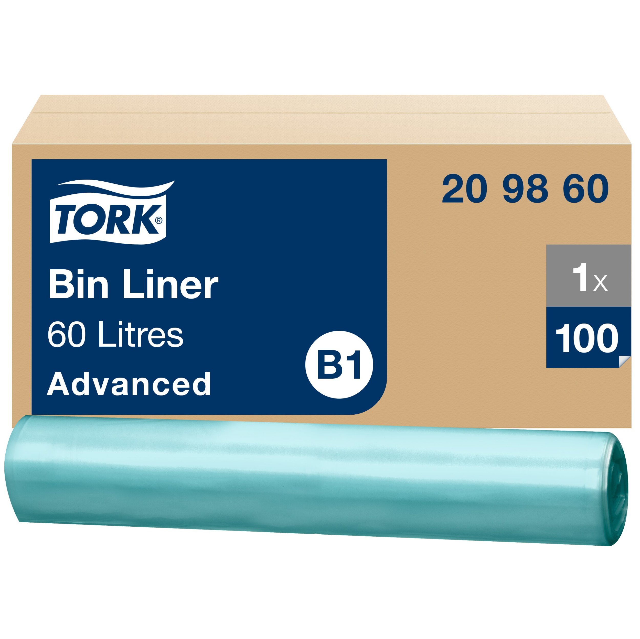 Tork 60 l Abfallsäcke Transparent B1, 55 % recycelt, Rolle für einfache Wartung, 10 × 100 Beutel, 209860