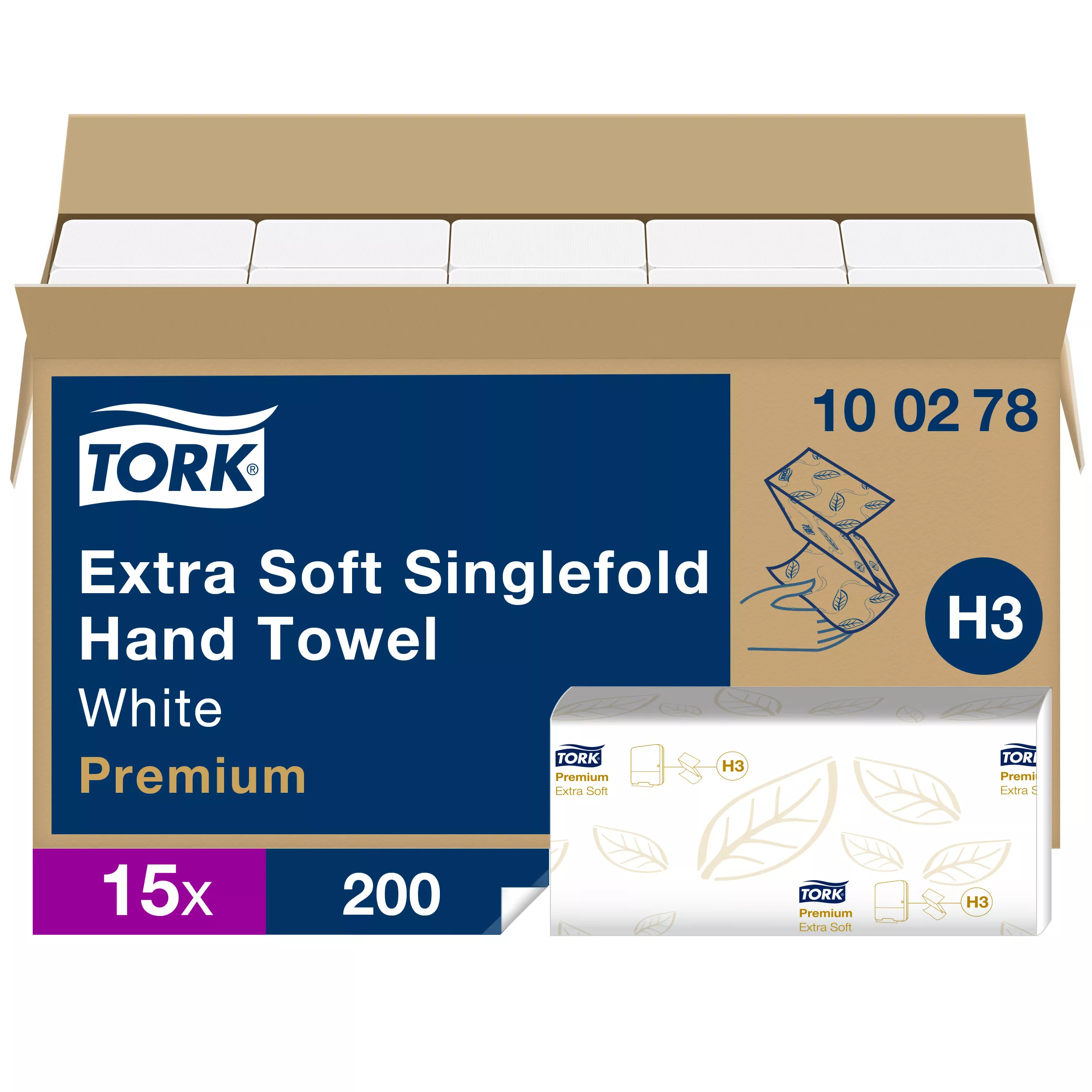 Tork extraweiche Zickzack-Handtücher Weiß H3, Premium, geprägt, 15 × 200 Tücher, 100278