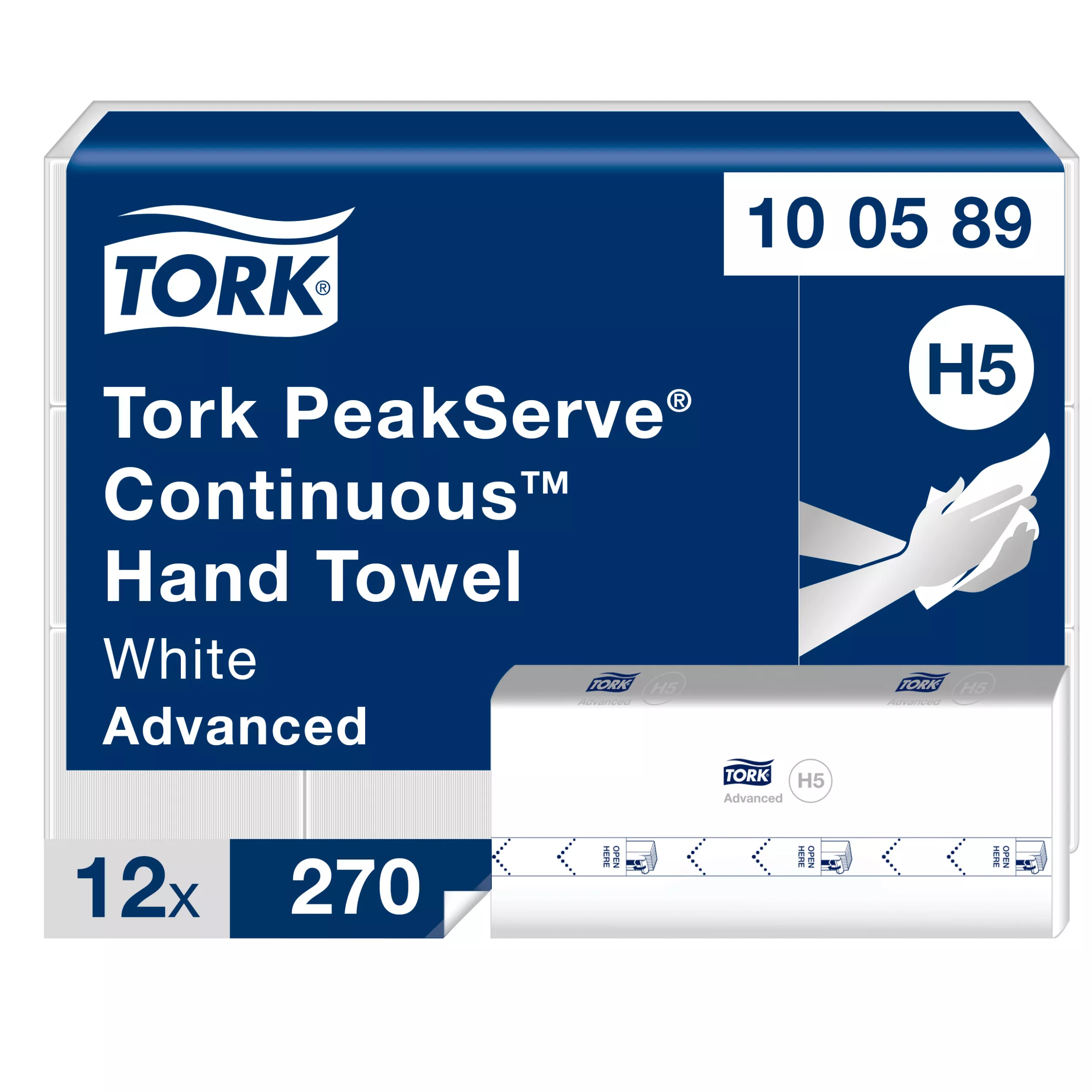 Tork PeakServe® Endlos™-Papierhandtücher Weiß H5, Advanced-Qualität, komprimiert, 12 × 270 Tücher, 100589
