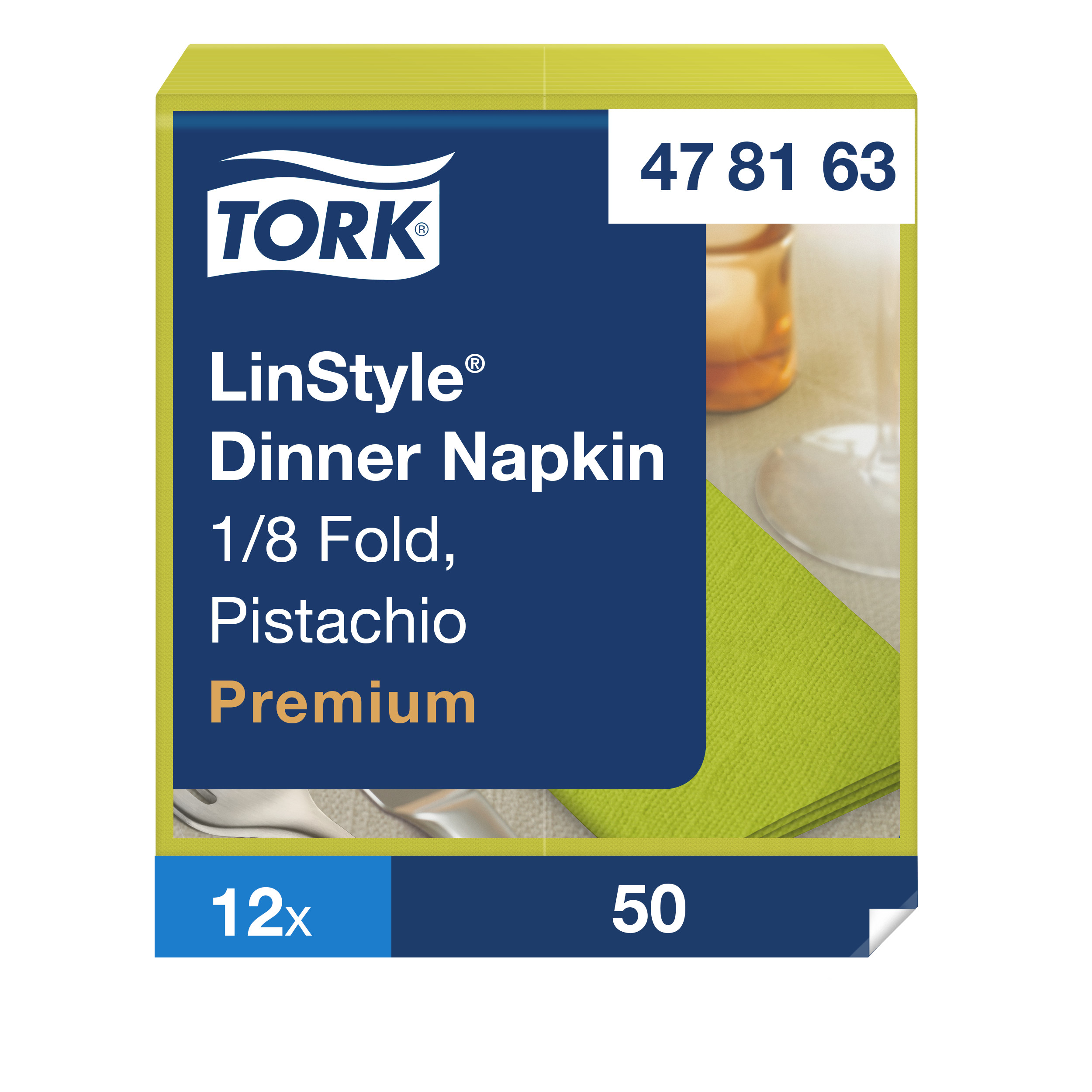 Tork LinStyle® Dinnerservietten Pistazie, 1/8‑Falz, 40 cm × 39 cm, 12 × 50 Servietten, 478163