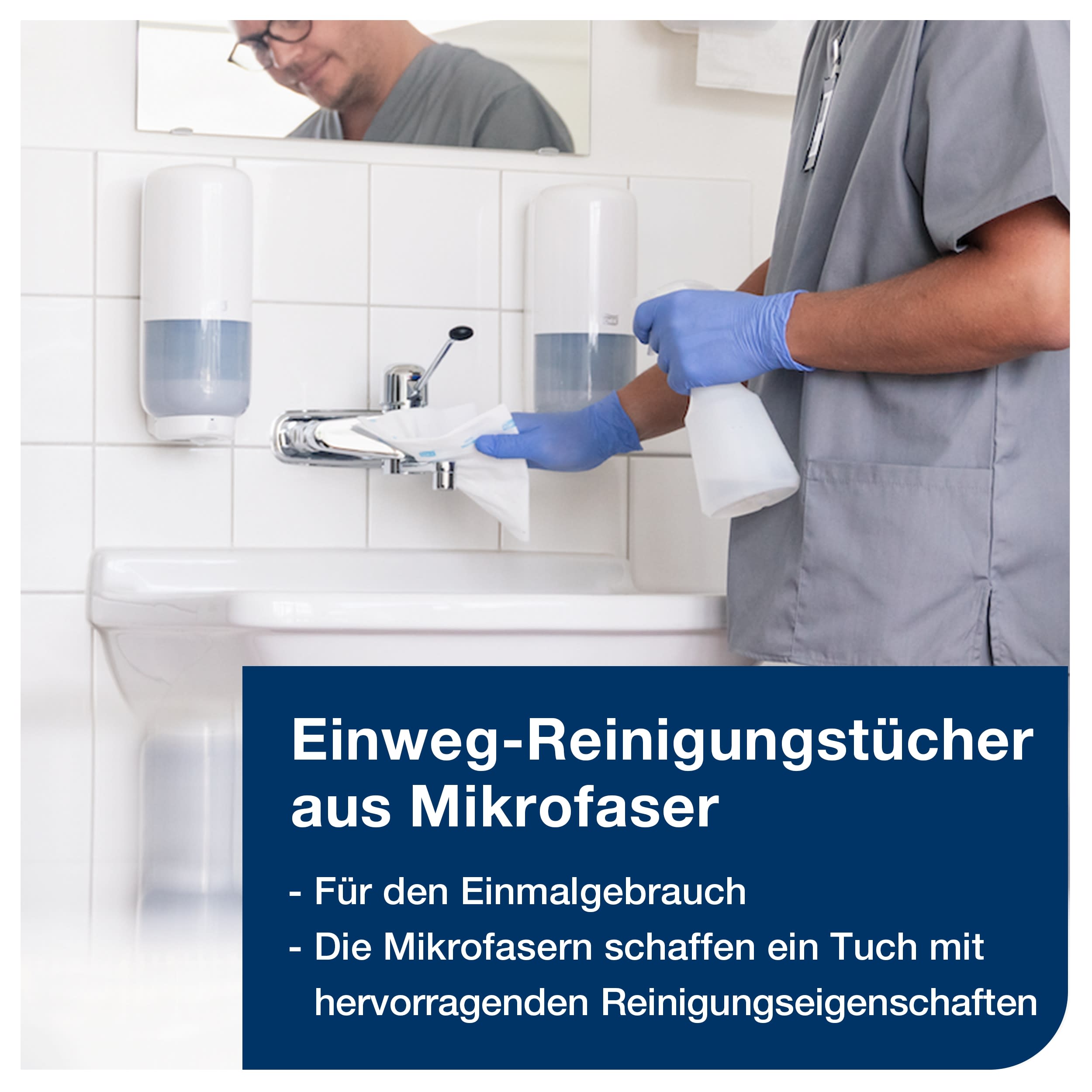 Tork Mikrofaser Einweg Reinigungstücher Weiß mit blauem Druck, Zur trockenen und nassen Verwendung, 8 × 40 Tücher, 183700
