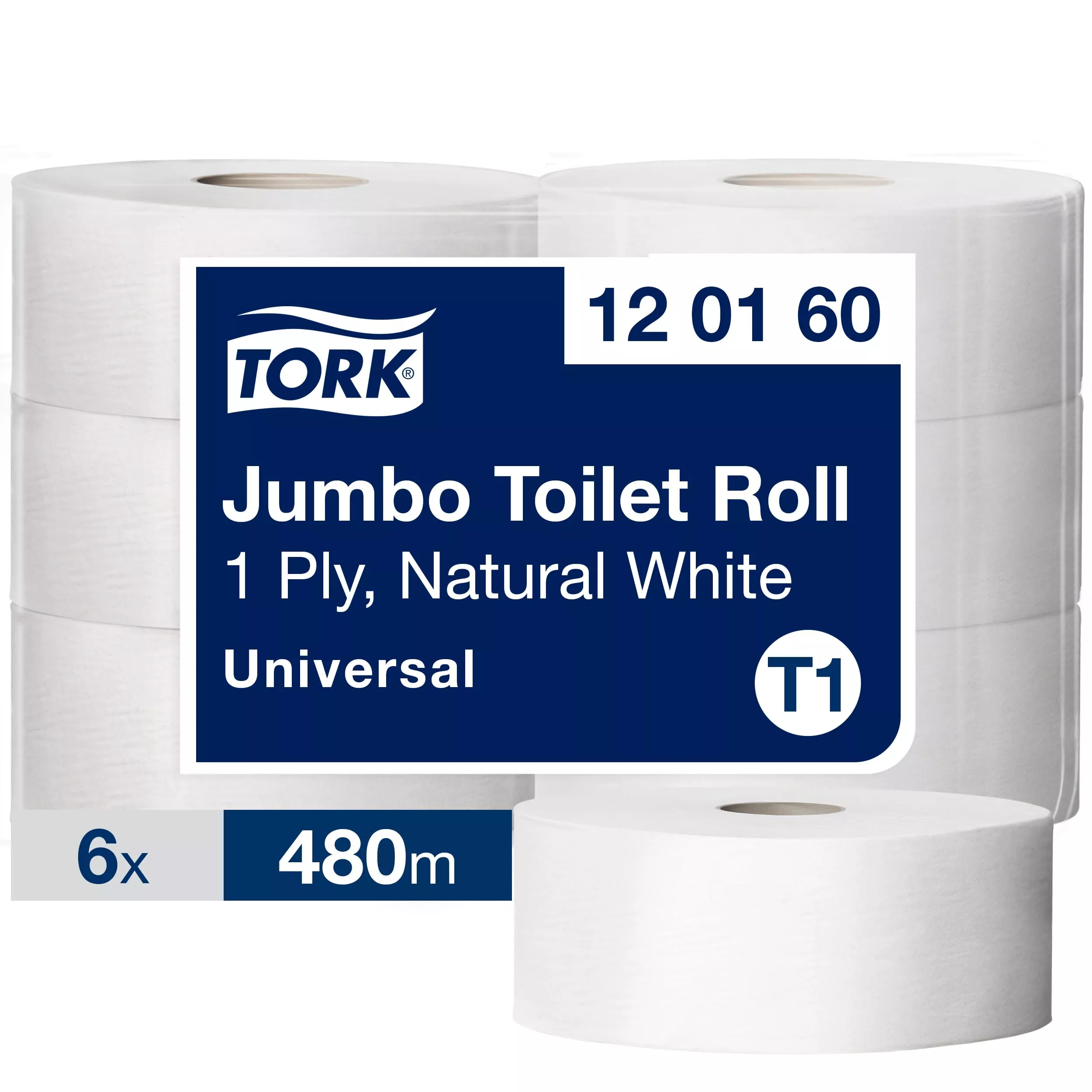 Tork Jumbo Toilettenpapier Natur T1, Universal, 1‑lagig, 6 × 480 m, 120160