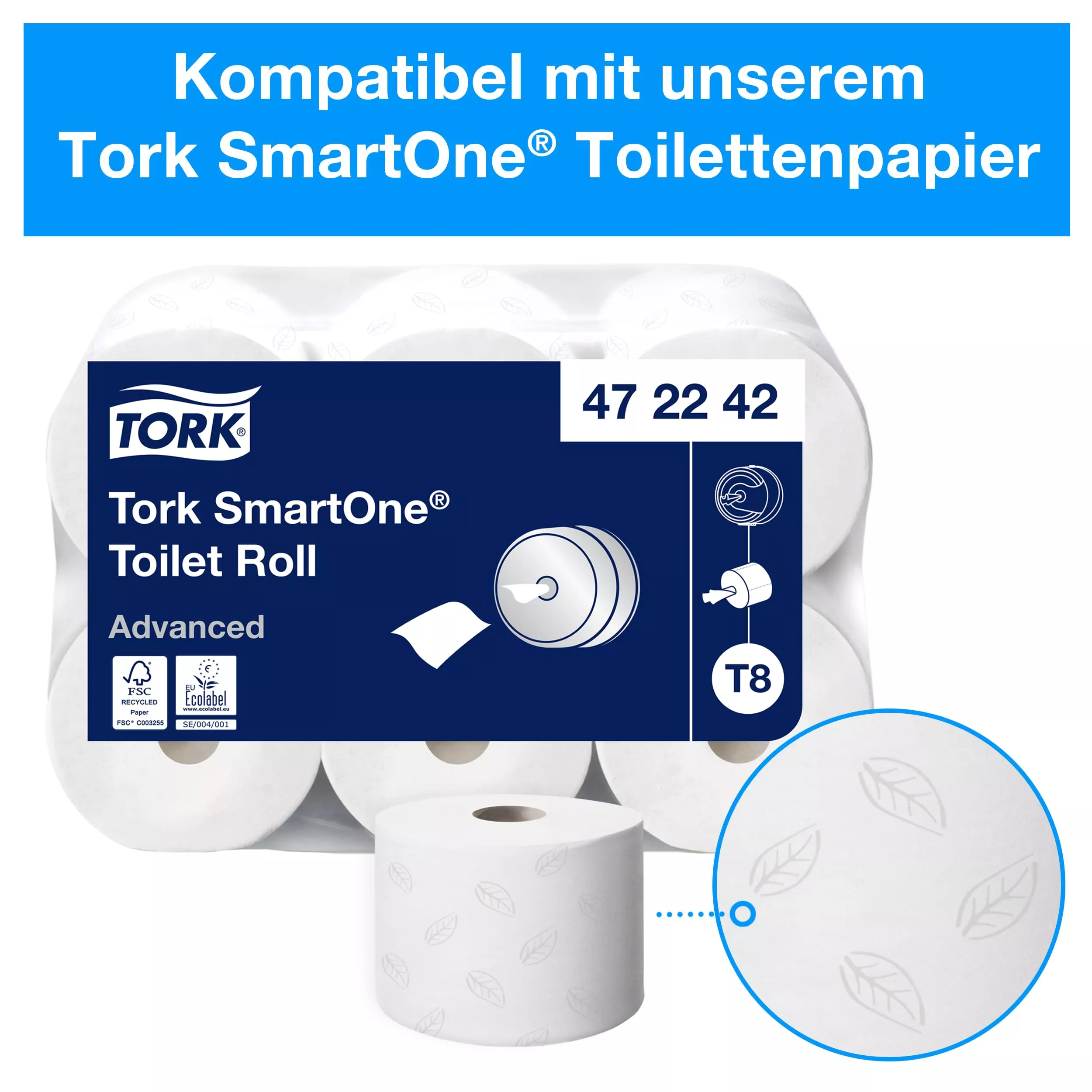 Tork SmartOne® Spender für Toilettenpapier Weiß T8, Hohe Kapazität, Elevation Linie, 680000