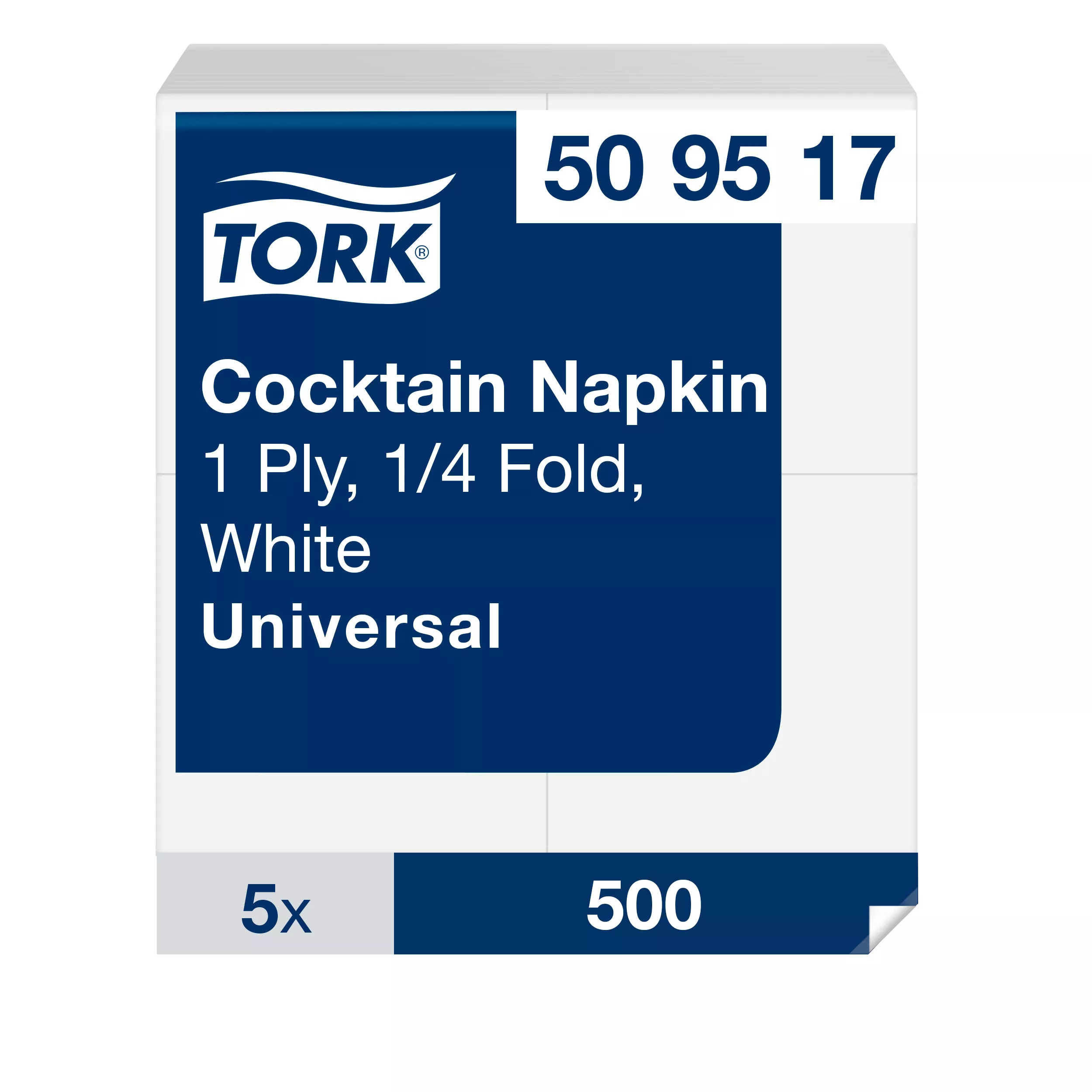 Tork Cocktailservietten Weiß, 1-lagig, 1/4-Falz, 24 cm × 24 cm, 5 × 500 Servietten, 509517