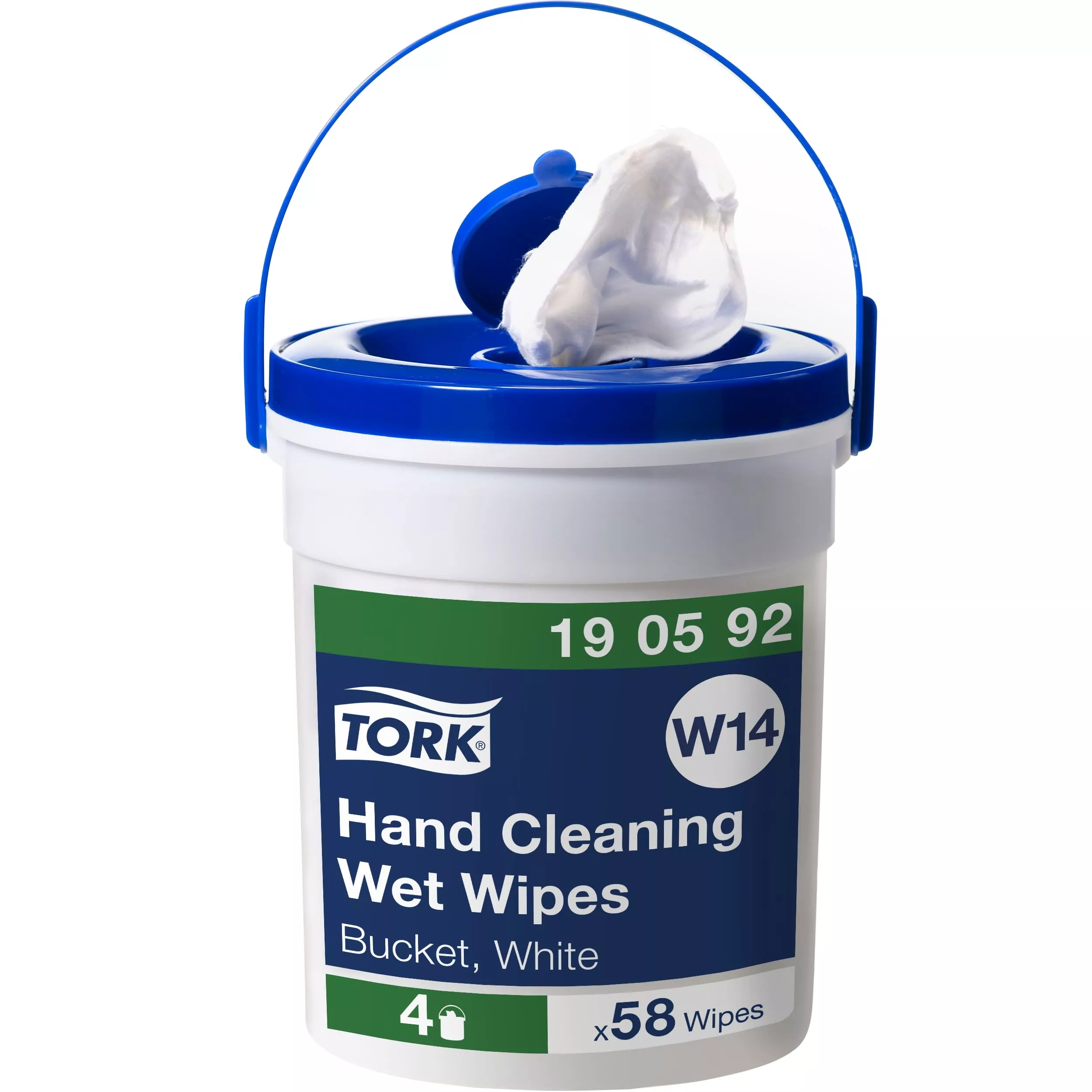 Tork Feuchte Handreinigungstücher im Spendereimer Weiß W14, Ohne Duftstoffe, 4 × 58 Tücher, 190592
