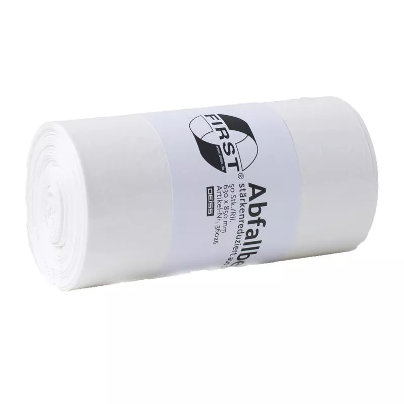 DEISS Müllbeutel 60 Liter, 12 my, LDPE, weiß (1 Rolle = 50 Stück)