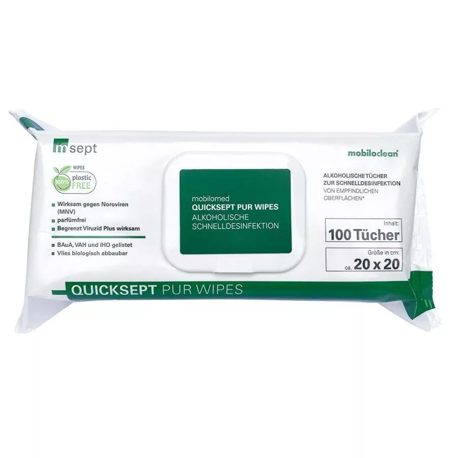 Cleanclub Alkohlische Tücher zur Schnelldesinfektion Quicksept PUR Wipes (1 Packung = 100 Stück)