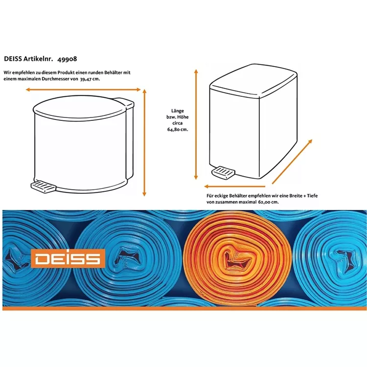 DEISS Universal Plus Müllbeutel 60 Liter, 6 my, HDPE, transparent (1 Rolle = 50 Beutel)