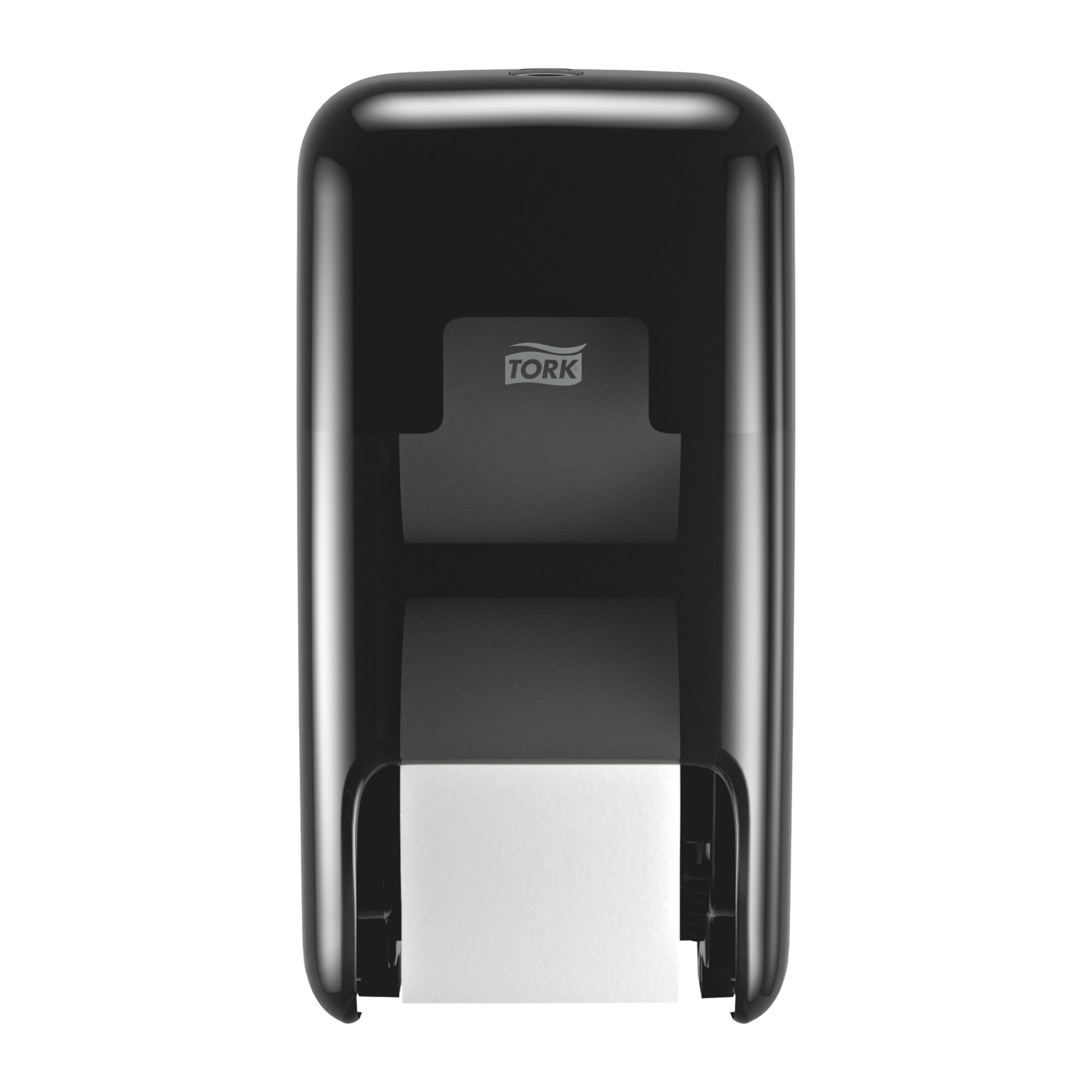 Tork OptiServe® Doppelrollenspender für Hülsenloses Toilettenpapier Schwarz T7, vertikaler Toilettenrollenspender, Elevation Design, 558042