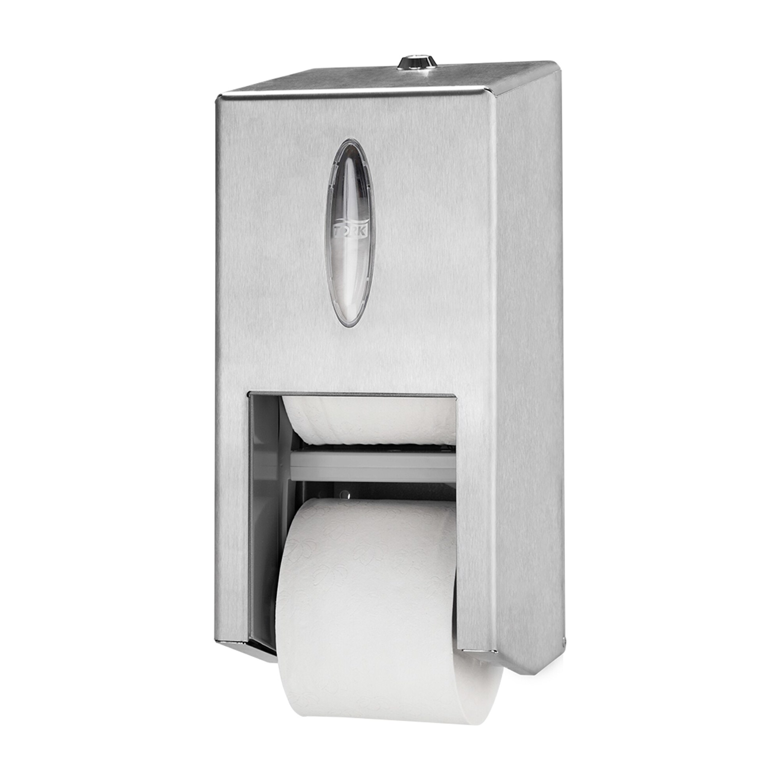 Tork OptiServe® Doppelrollenspender für Hülsenloses Toilettenpapier Edelstahl T7, vertikaler Toilettenrollenspender, 472019