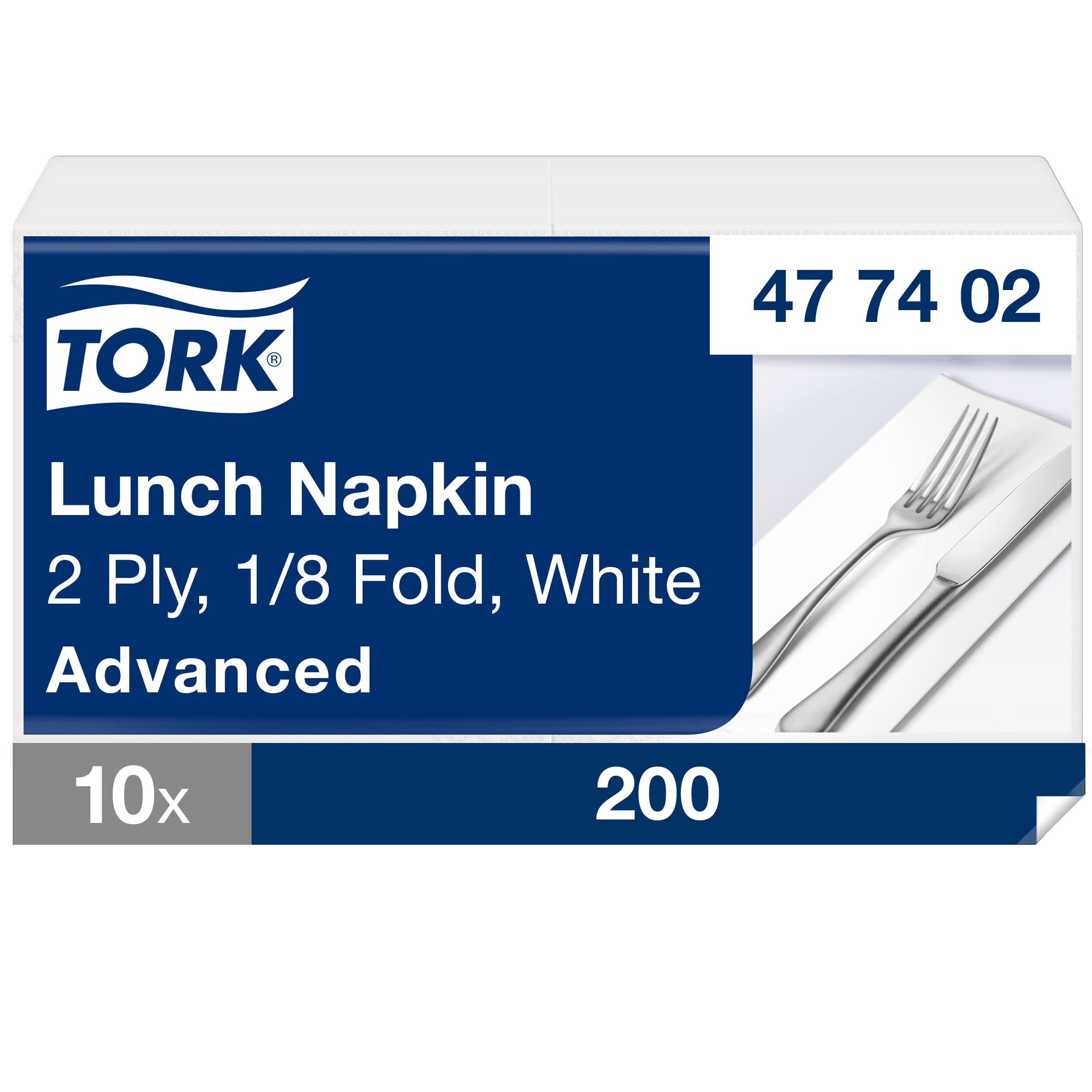 Tork Soft Lunchserviette Weiß, 1/8-Falz, 2-lagig, 33 cm × 33 cm, 10 × 150 Servietten, 477402