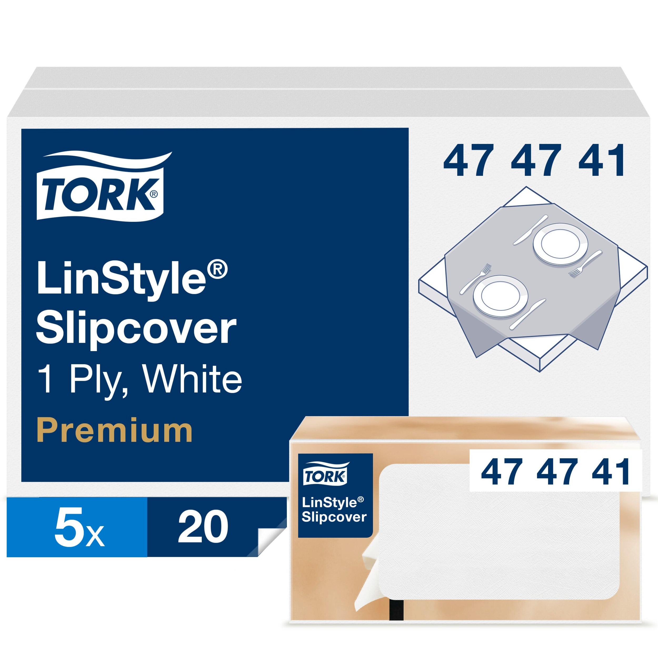 Tork LinStyle® Mitteldecke Weiß, robust, 1-lagig, 80 cm × 80 cm, 5 × 20 Mitteldecken, 474741