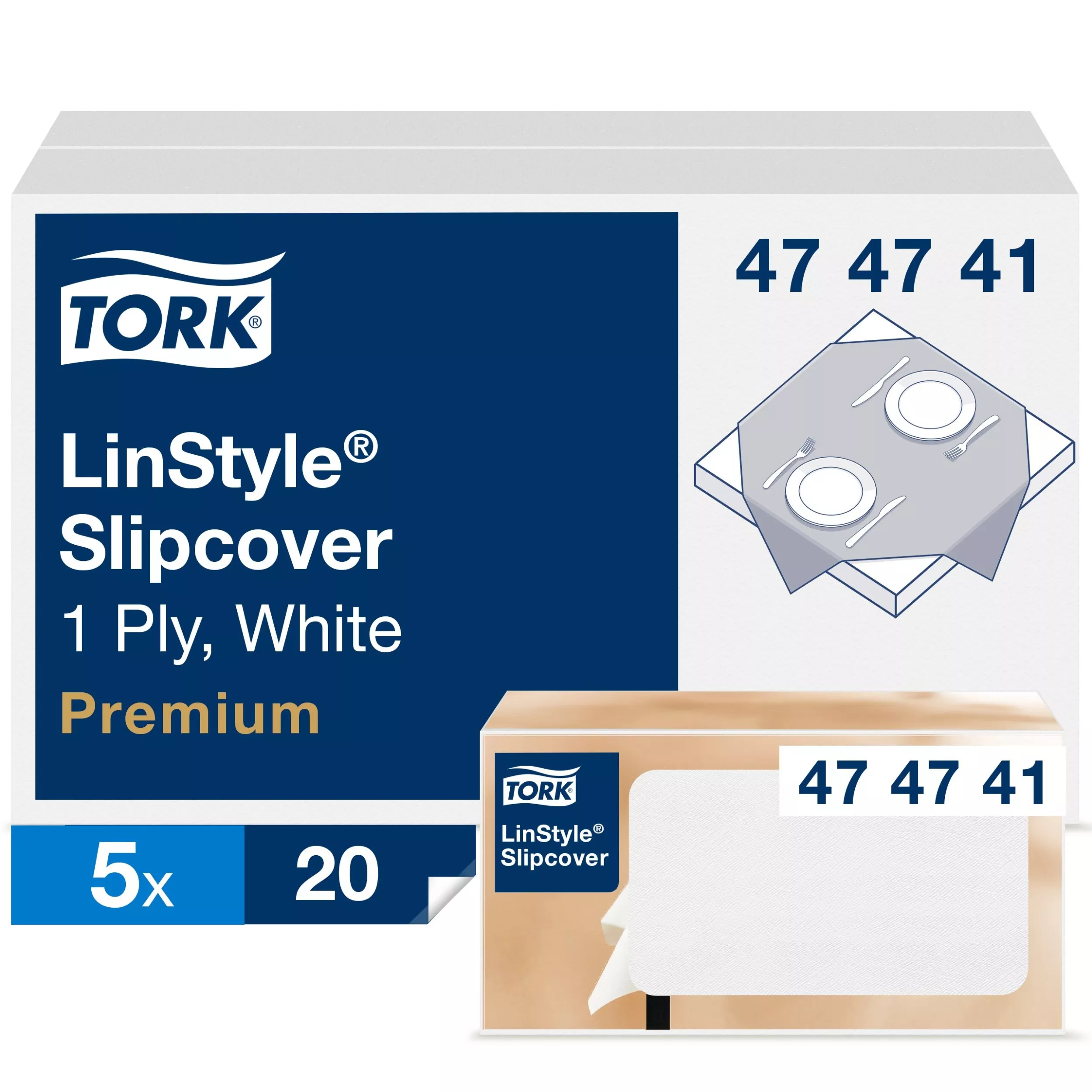 Tork LinStyle® Mitteldecke Weiß, robust, 1-lagig, 80 cm × 80 cm, 5 × 20 Mitteldecken, 474741