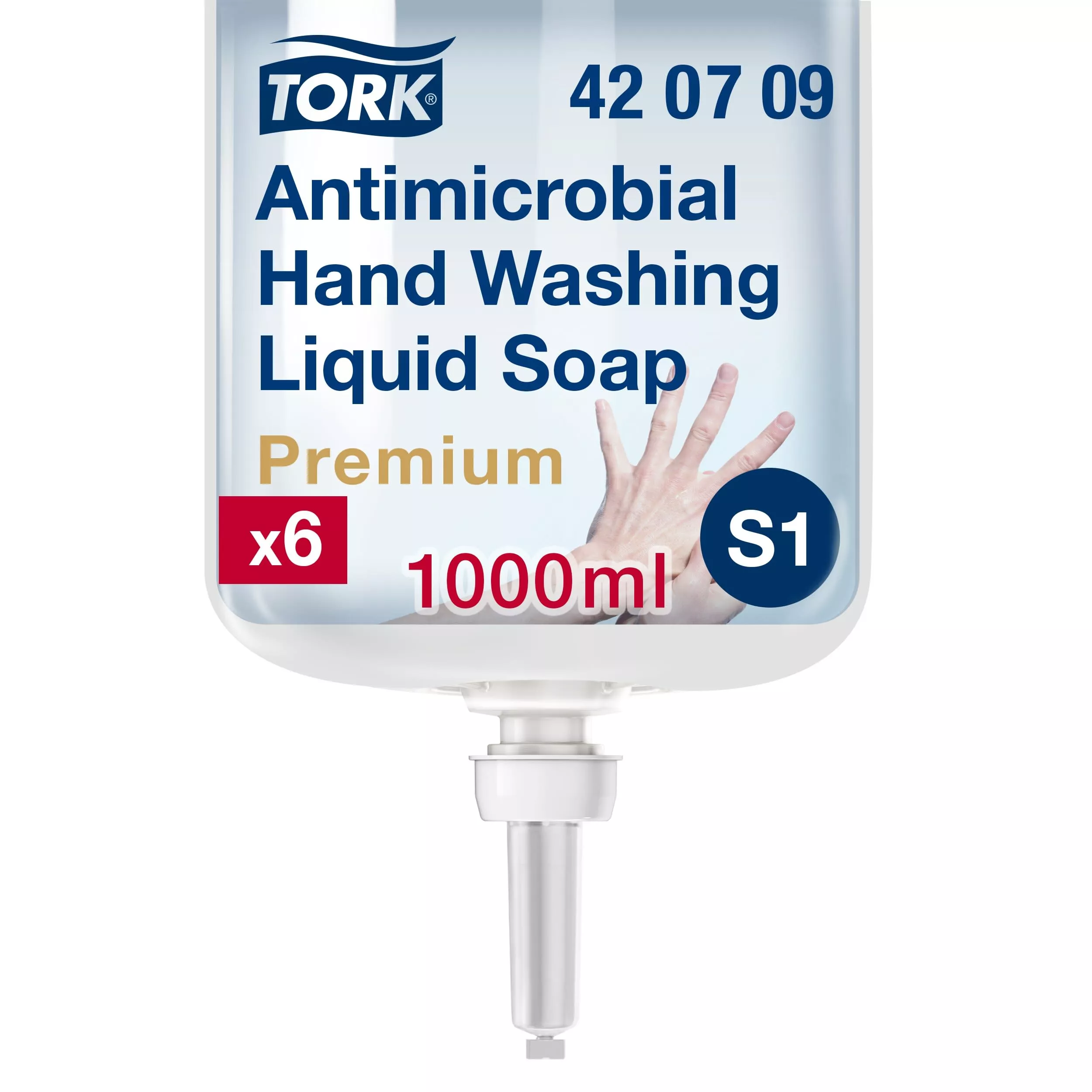 Tork antimikrobielle Flüssigseife zur Händedekontamination S1, dermatologisch getestet, 6 × 1.000 ml, 420709