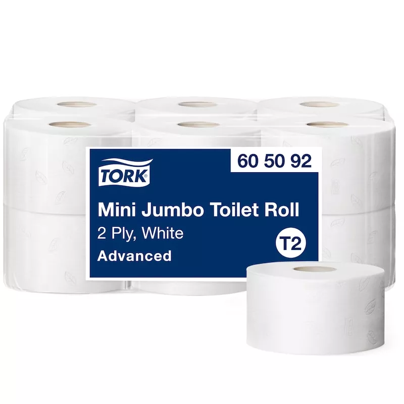 Tork Mini Jumbo Toilettenpapier 2-lagig (T2) Tissue Weiß Perforiert Ø19 cm (VE12x160m/Packung)