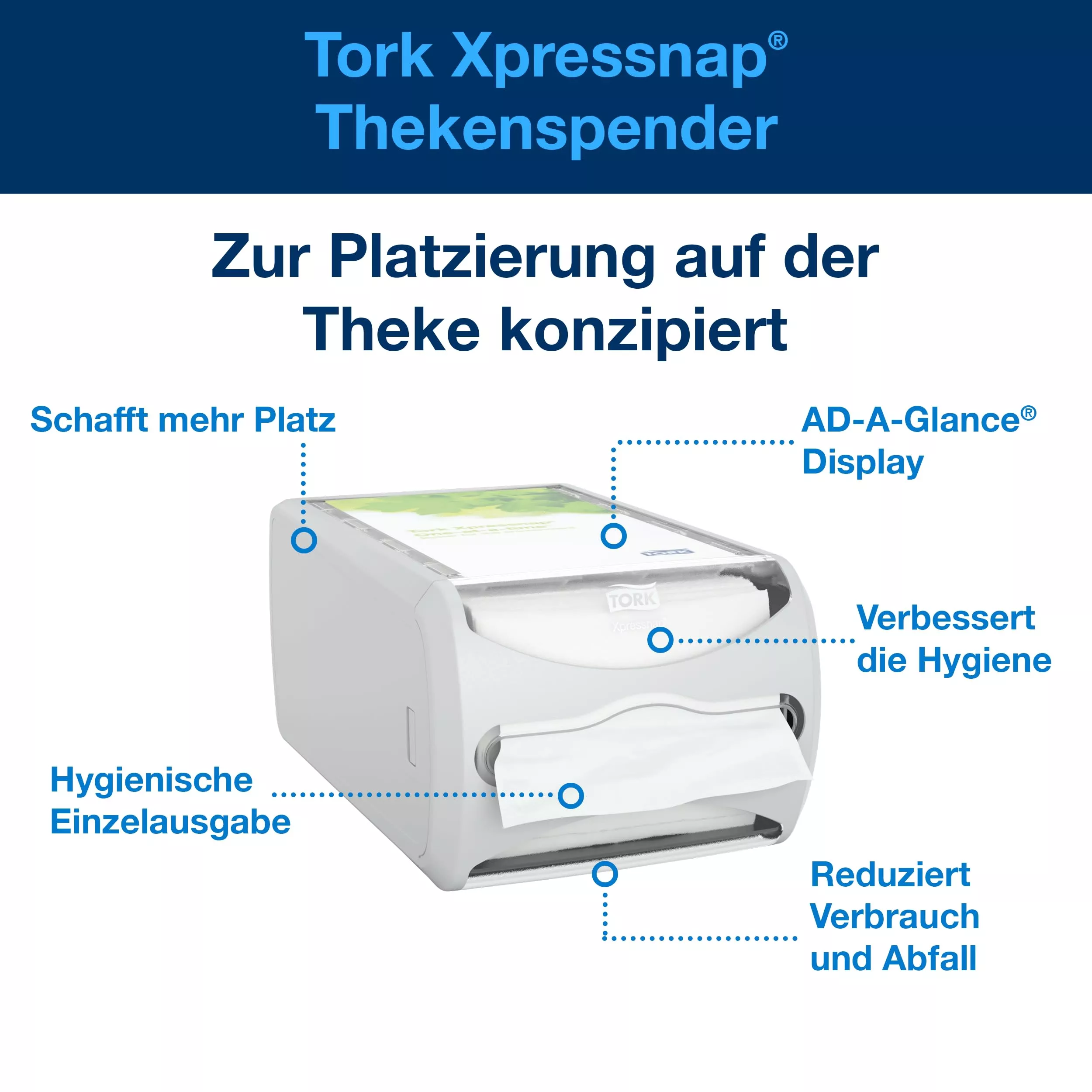 Tork Xpressnap® Thekenspender Hellgrau N4, Signature Linie, 14,5 cm × 19,1 cm × 30,7 cm, 272513