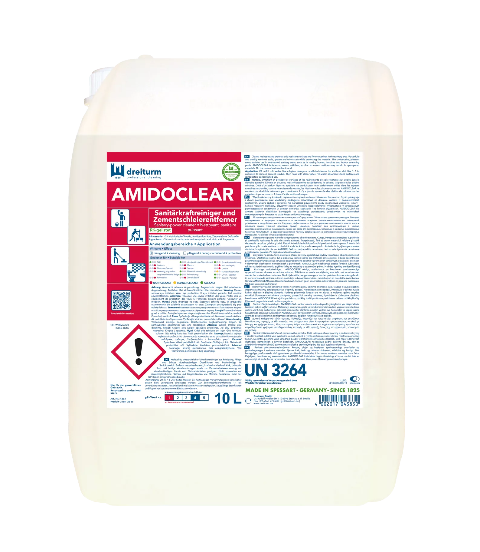 Dreiturm Amidoclear – Sanitärunterhaltsreiniger 10 L Kanister