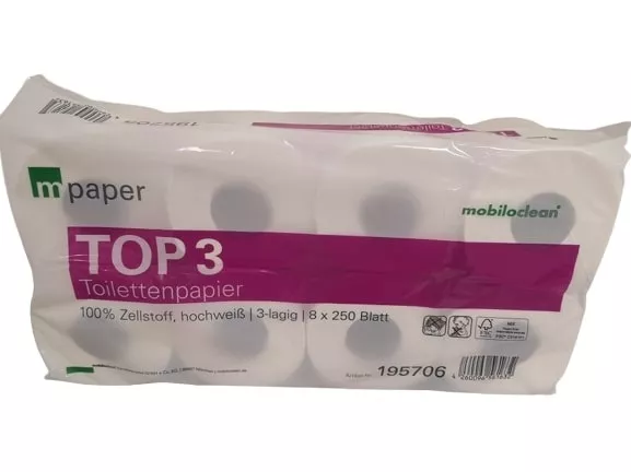 CleanClub Toilettenpapier Top³ 3-lagig – 1 Palette (21 VE = 1.512 Rollen), hochweiß, extra weich & reißfest, Großpackung