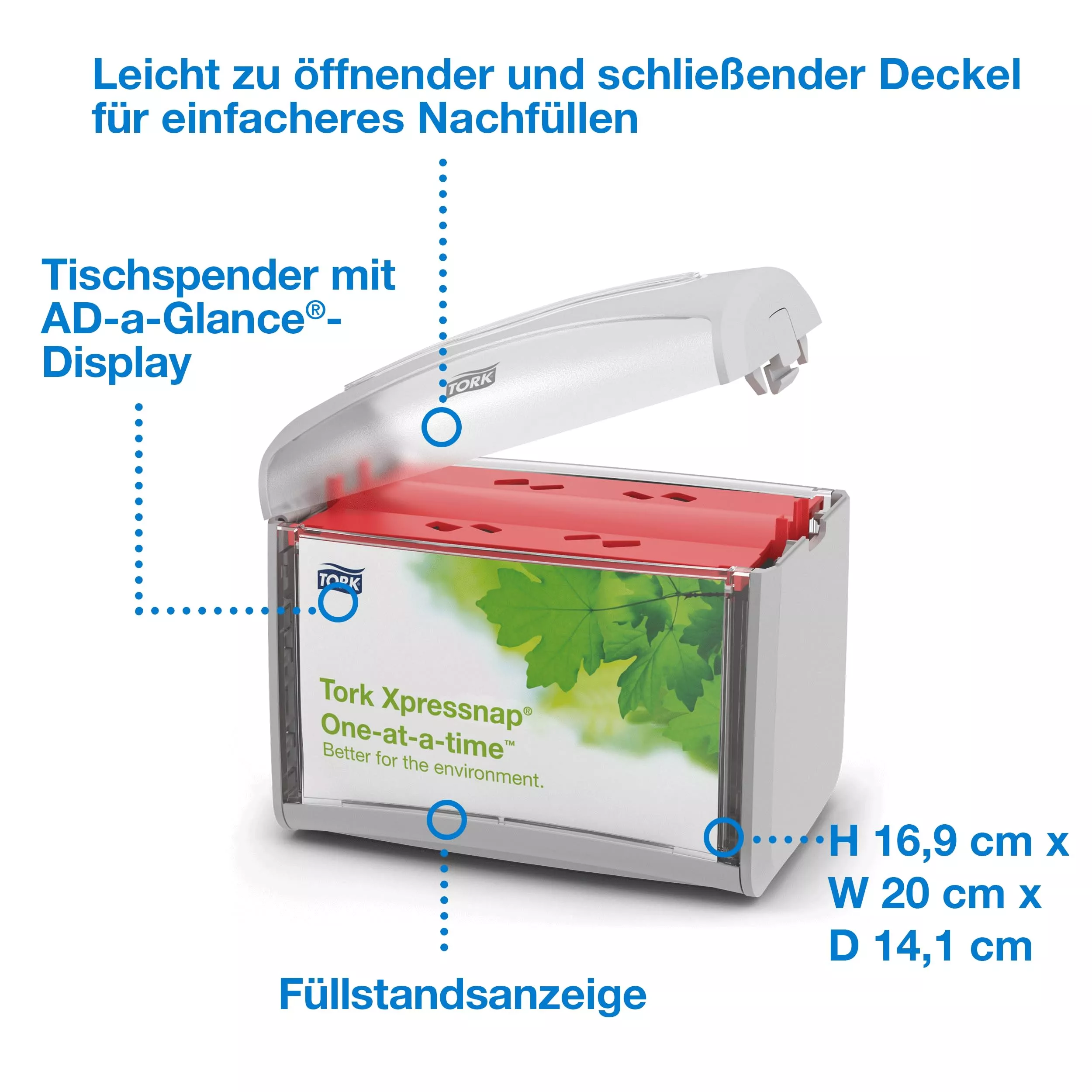 Tork Xpressnap® Tischspender Hellgrau N4, Signature Linie, 16,9 cm × 20 cm × 14,1 cm