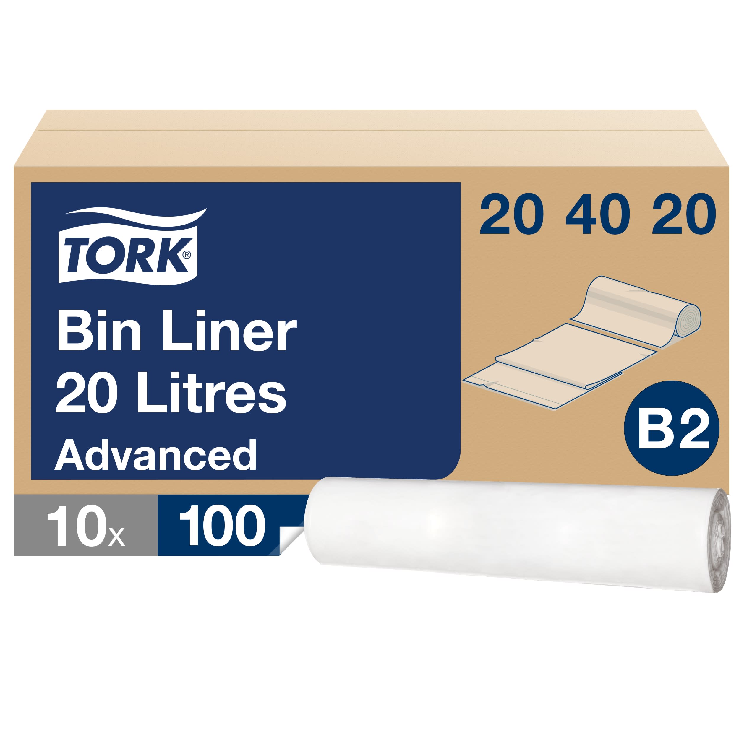 Tork 20 l Abfallsäcke Weiß B2, zu 33 % aus Recycling-Material, 10 × 100 Beutel, 204020