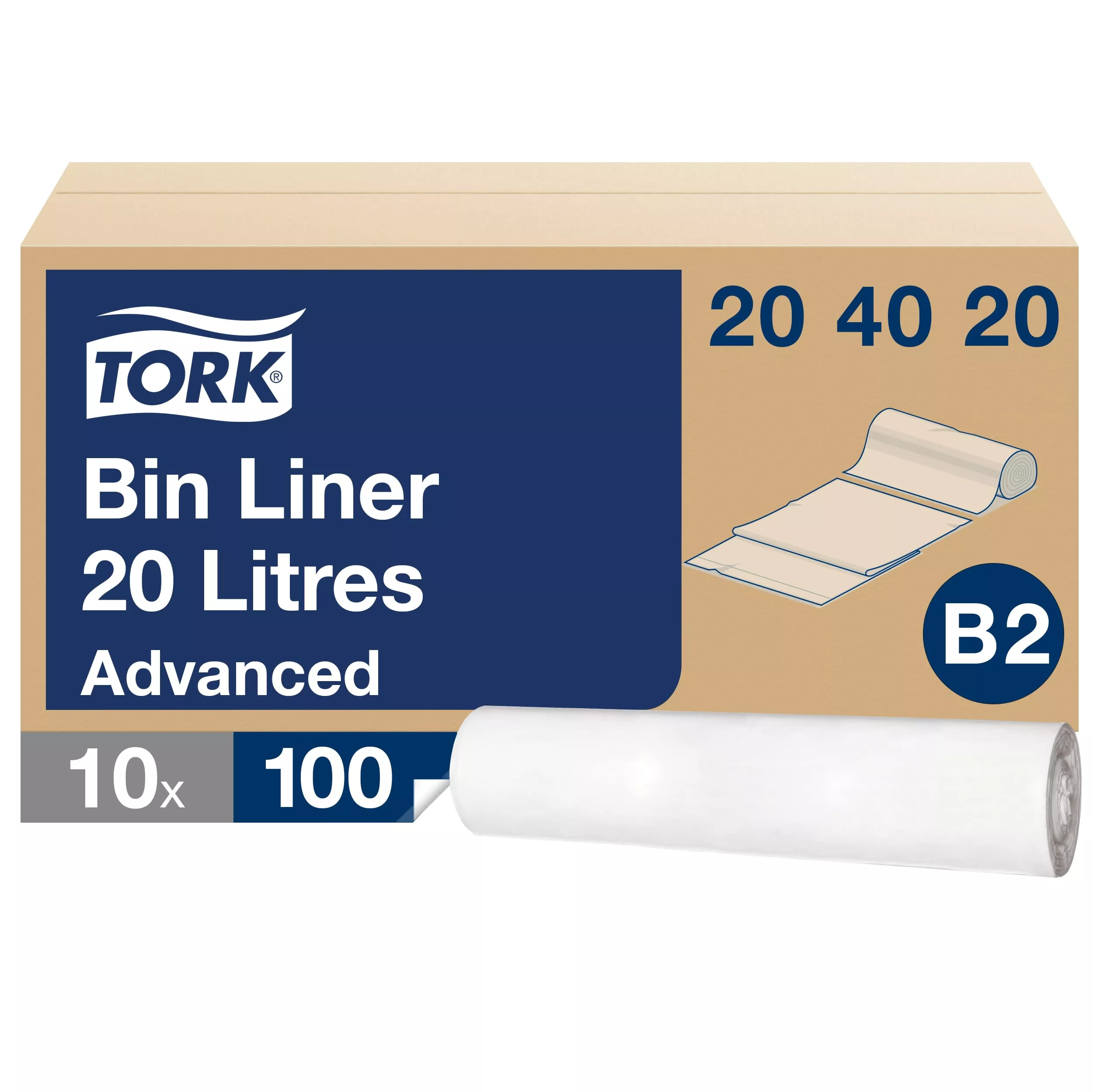 Tork 20 l Abfallsäcke Weiß B2, zu 33 % aus Recycling-Material, 10 × 100 Beutel, 204020