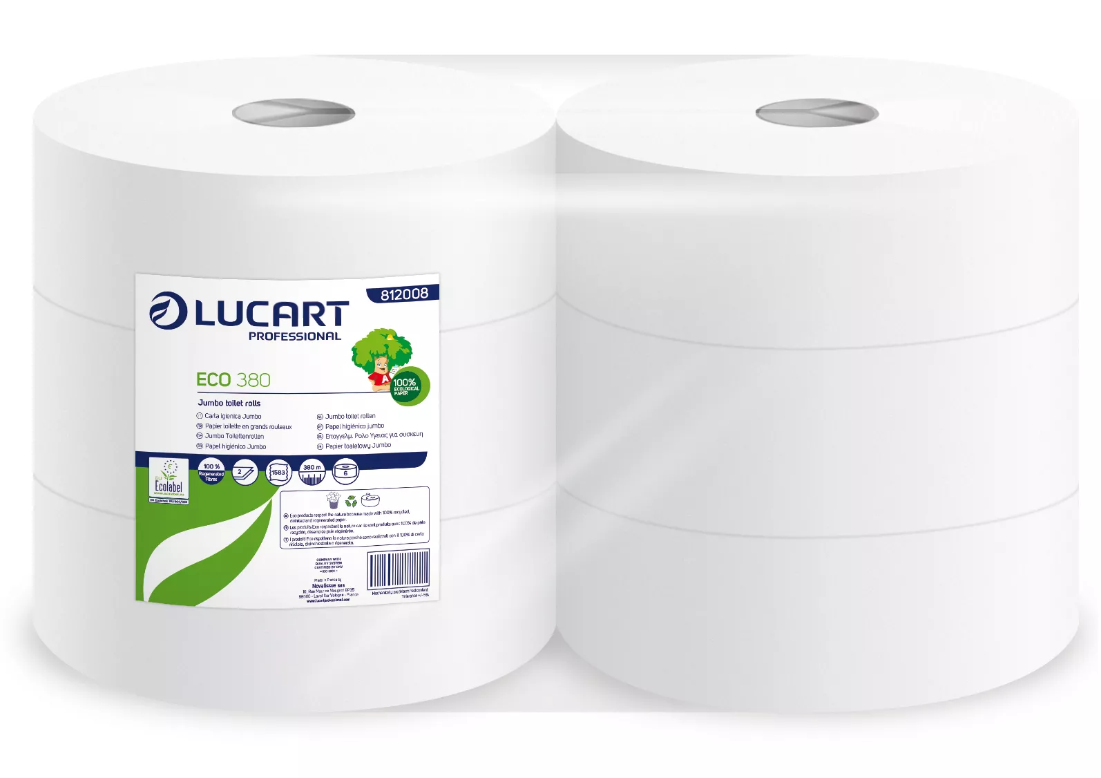 Lucart Toilettenpapier Jumbo Eco 380 – 2-lagig, 6 Rollen à 380 m