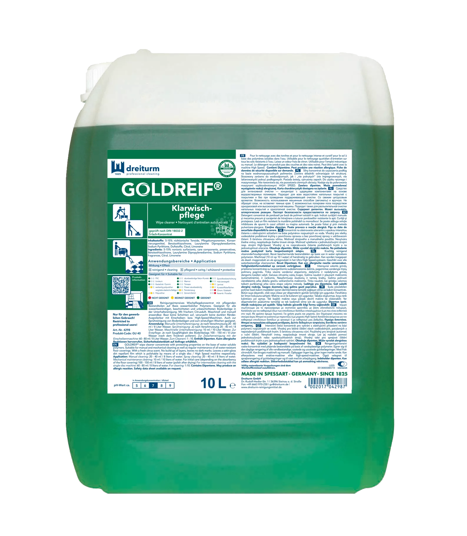 Dreiturm GOLDREIF Klarwischpflege – 10L Kanister