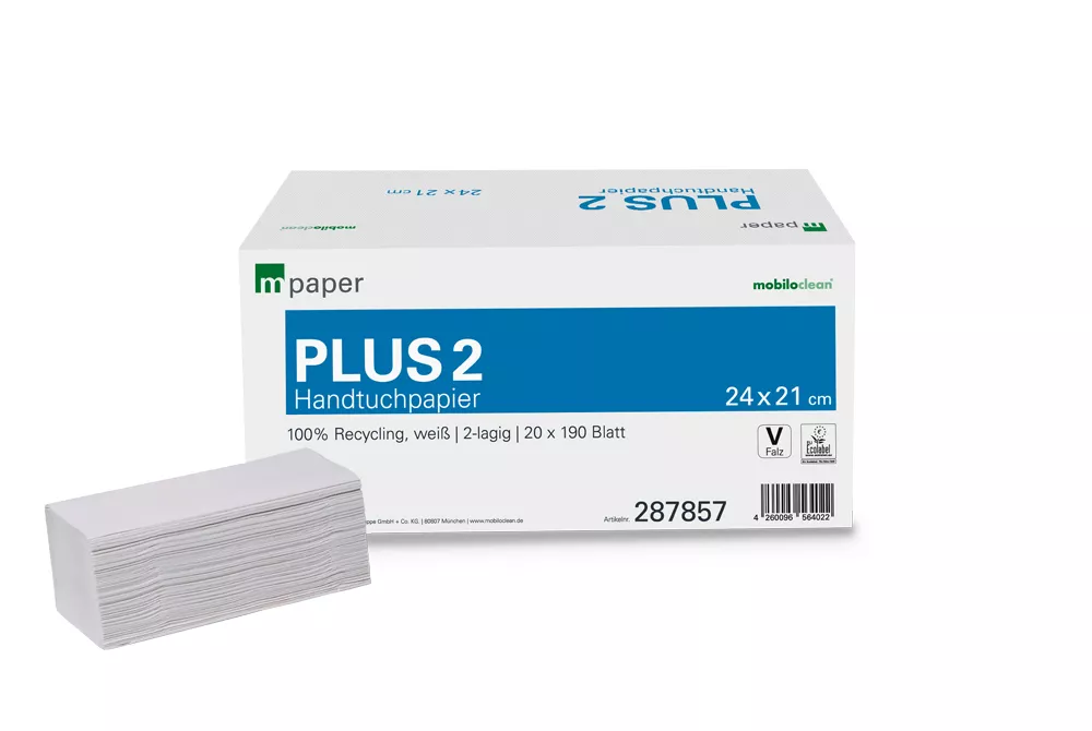 Cleanclub Handtuchpapier Plus 2-lagig 24,2x21cm V-Falz (1 Packung = 3800 Blatt)