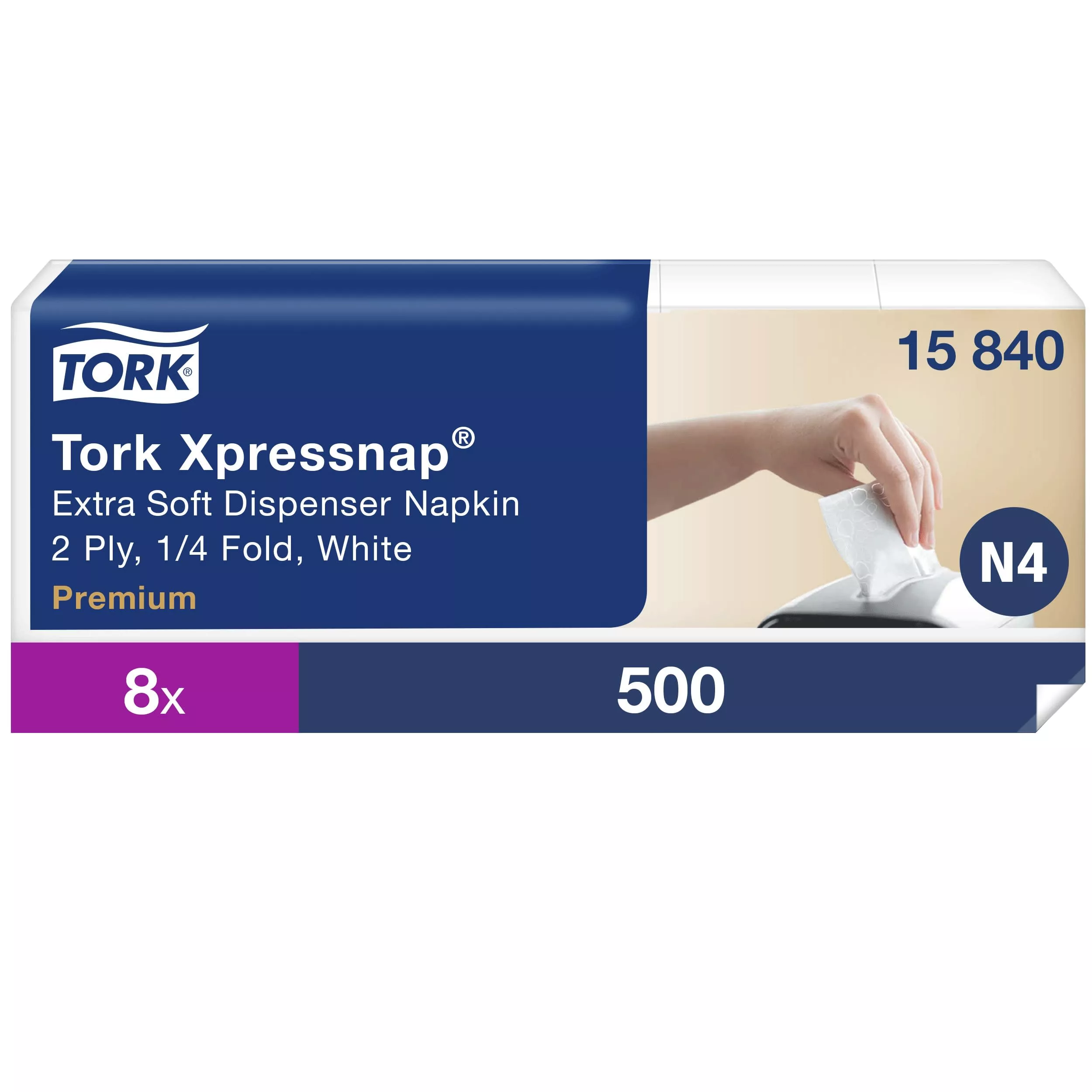 Tork Xpressnap® Extra Soft Spenderserviette Weiß N4, 1/2-Falz, 2-lagig, 8 × 500 Blatt, 15840